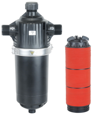 Imagen muestra unidad de filtro automático de disco tipo 2'/3' T para riego de granjas agrícolas